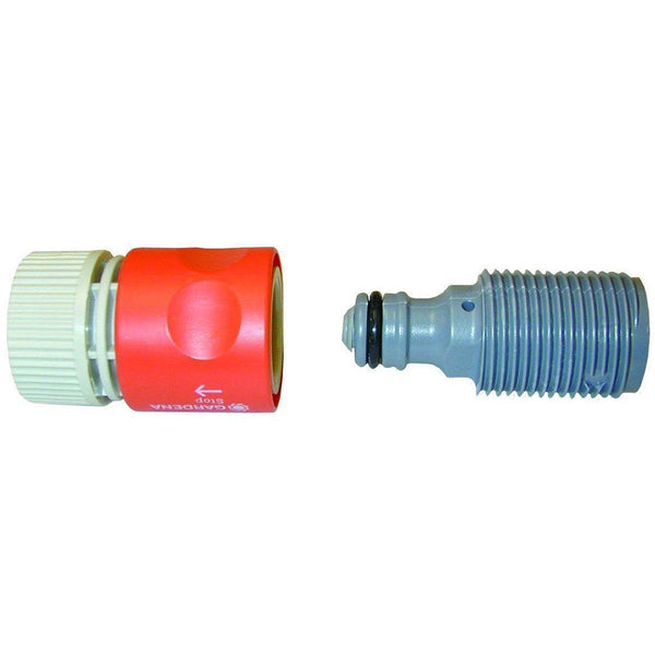 A red and white T-H Marine Quick Flush Outboard Flush Fitting Kit f/Mercury & Yamaha Outboards connector and a white hose.