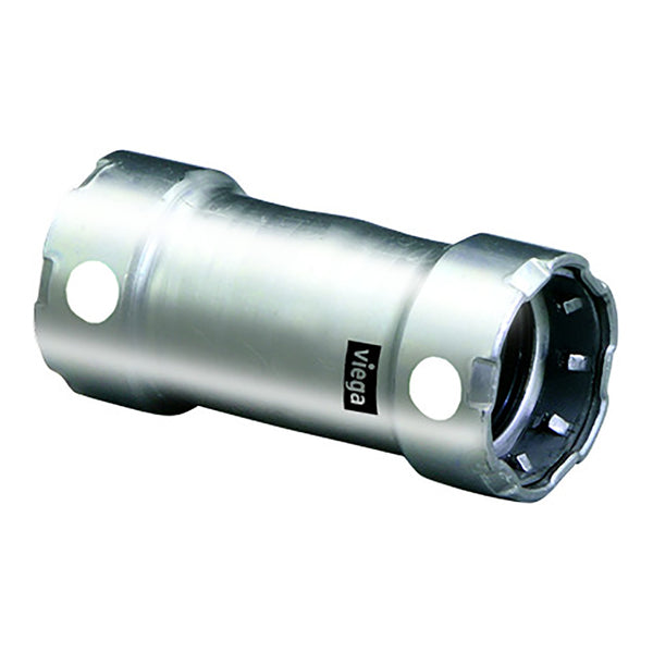 A Viega MegaPress 1/2" Stainless Steel 304 Coupling w/o Stop - Double Press Connection - Smart Connect Technology with a hole in it.