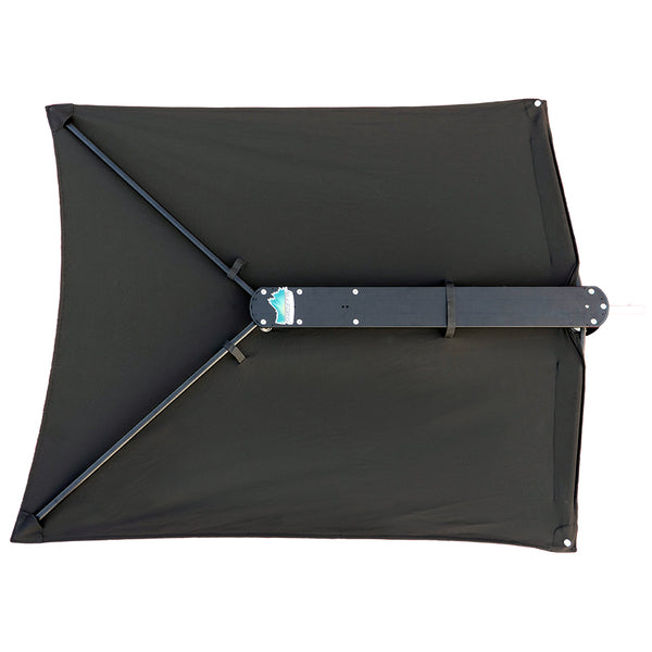 A TACO ShadeFin w/Black Fabric & Bag on a white background providing sun protection and shade.