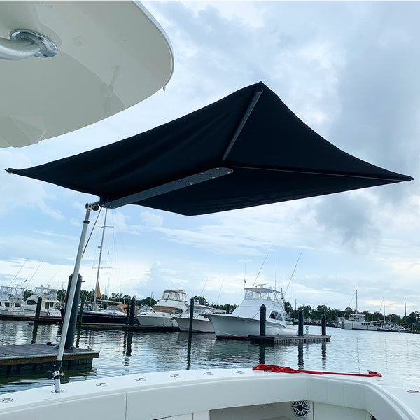 A TACO ShadeFin w/Black Fabric & Bag on a white background providing sun protection and shade.