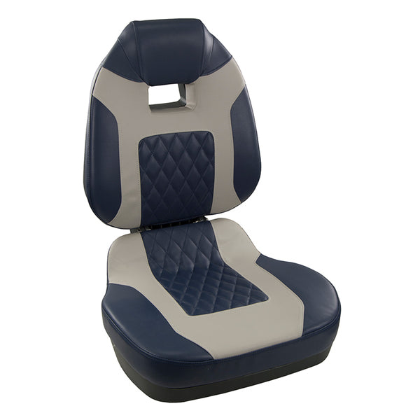 The Springfield Fish Pro II High Back Folding Seat - Blue/Grey is a high back folding seat in a sleek blue and grey colorway.