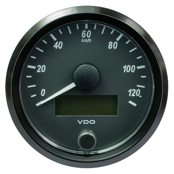 A VDO SingleViu 80mm (3-1/8") Speedometer - 160 MPH, capable of measuring speeds up to 160 MPH, displayed on a crisp white background.