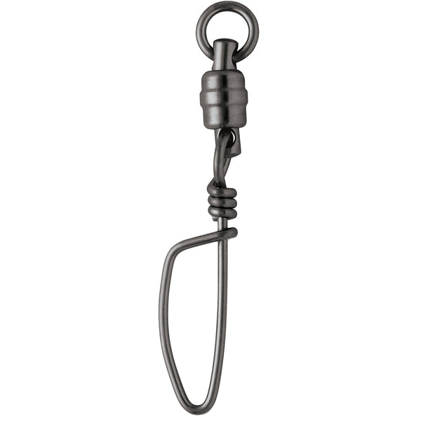 A VMC BSHBTSS Black Stainless Steel Heavy-Duty Ball Bearing Tournament Snap Swivel #5 - 240lb *2-Pack with a hook attached to it.