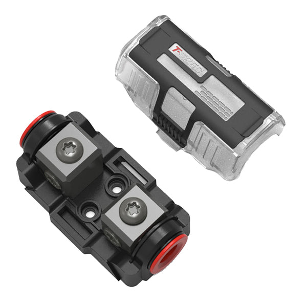A pair of T-Spec VMANL1 Mini-ANL Fuse Holders - 1/0 to 4 AWG on a white background.