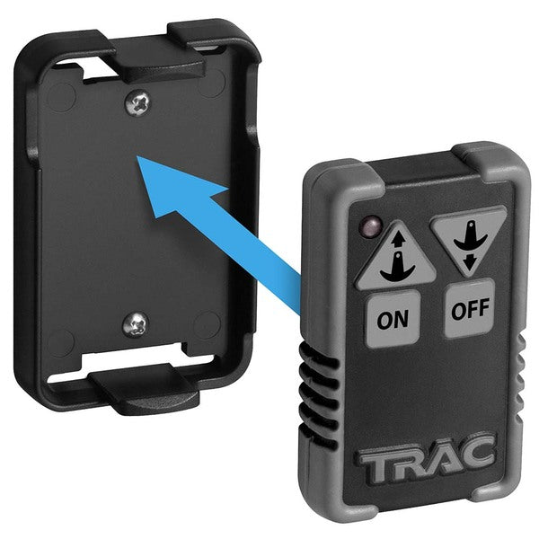 A TRAC Outdoors Wireless Remote f/G2 Anchor Winch with an arrow pointing to it.