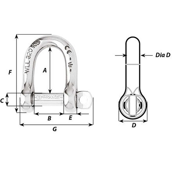 A Wichard Self-Locking D Shackle - Diameter 6mm - 1/4" on a white background.