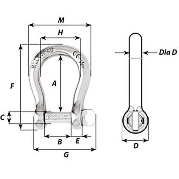 A Wichard Self-Locking Bow Shackle - Diameter 5mm - 3/16" on a white background.