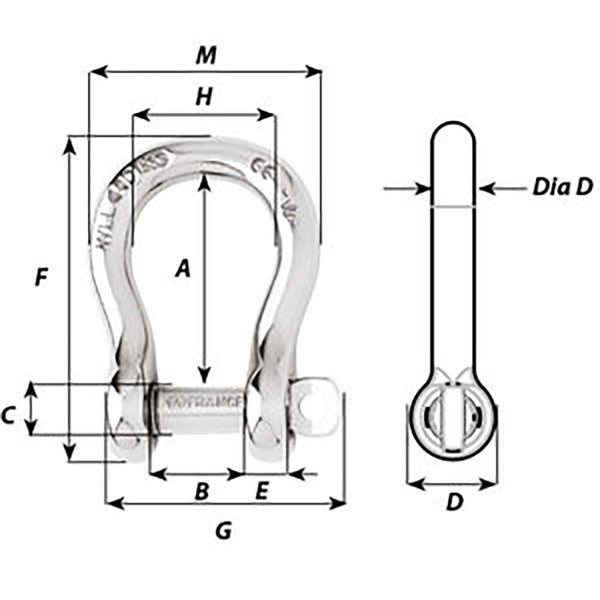 An industrial-grade Wichard Captive Pin Bow Shackle - Diameter 4mm - 5/32" stainless steel shackle on a white background.