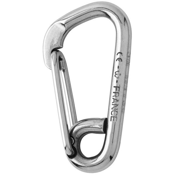 An Wichard Asymmetric Carbine Hook - Length 120mm - 15/32" on a white background, suitable for fastening applications.