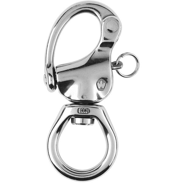 A stainless steel ring with a Wichard HR Snap Shackle - Large Bail - Length 105mm.