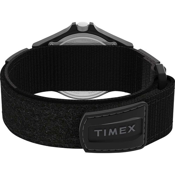 An Timex expedition acadia watch with a brown strap on a white background.