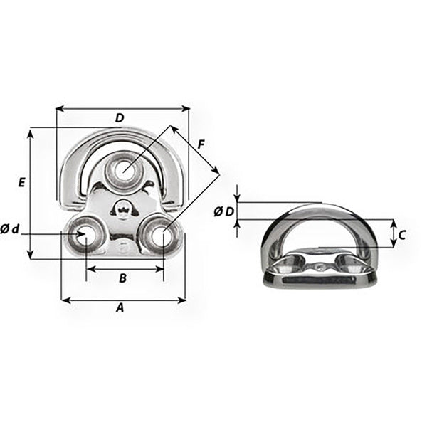 A Wichard Folding Pad Eye - Diameter 15/64" designed for fastening applications, showcased against a clean white background.