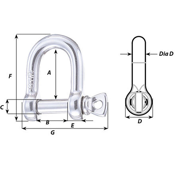A Wichard HR D Shackle - Diameter 15/64" on a white background.