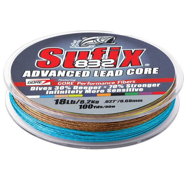 Sufix 832 Advanced Lead Core - 12lb - 10-Color Metered - 100 yds is an advanced lead core fishing line that combines abrasion resistance with sinking capabilities.