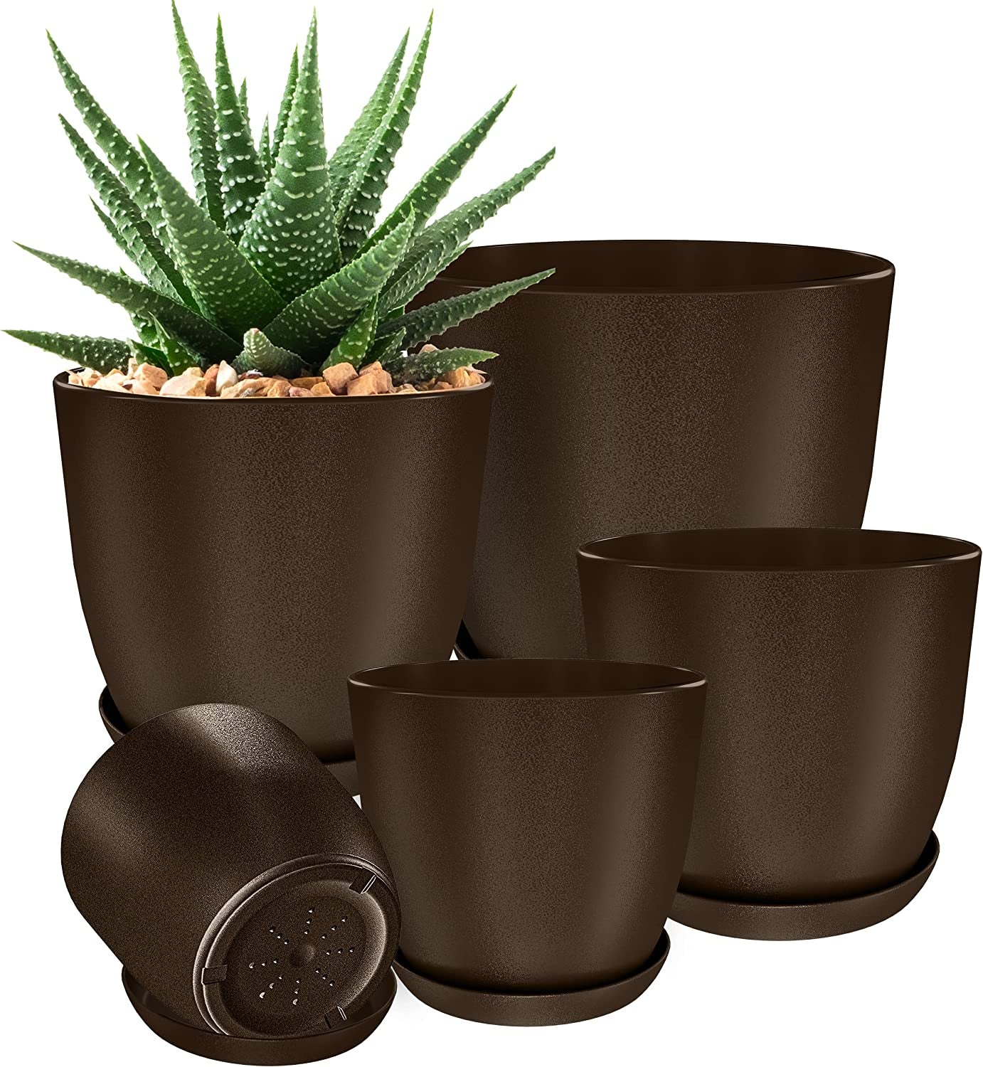 - Plant Pots Indoor with Drainage - 7/6.6/6/5.3/4.8 Inches Home Decor Flower Pots for Indoor Planter - Pack of 5 Plastic Planters for Indoor Plants, Cactus, Succulents Pot - White