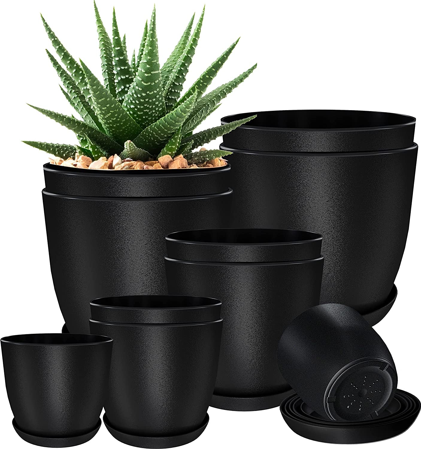 - Plant Pots Indoor with Drainage - 7/6.6/6/5.3/4.8 Inches Home Decor Flower Pots for Indoor Planter - Pack of 5 Plastic Planters for Indoor Plants, Cactus, Succulents Pot - White