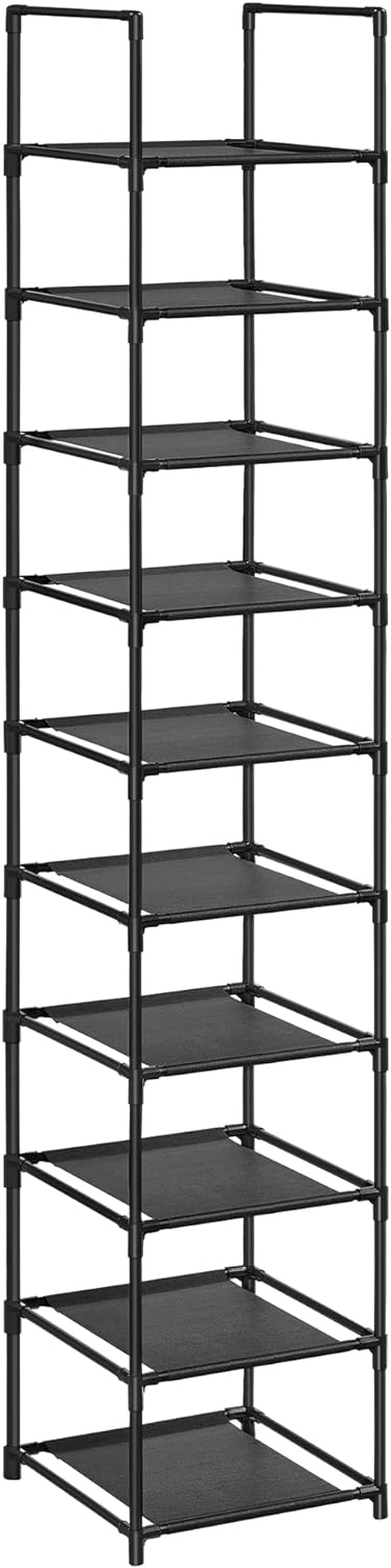 Shoe Rack, 10 Tier Shoe Shelf, Shoe Storage Organizer, Space-Saving, 13 X 13 X 68.1 Inches, Metal Frame, Non-Woven Fabric Shelves, for Entryway, Bedroom, Grey ULSR110G01