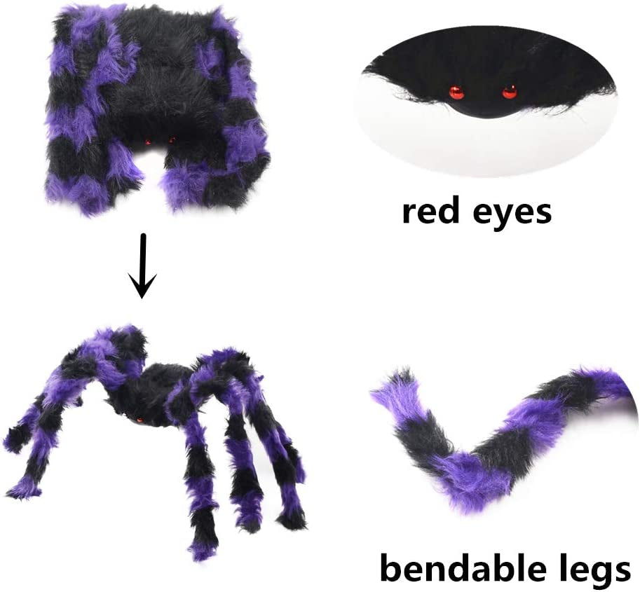 5Pcs Halloween Spider Giant Spider with Red Eyes Colorful Hairy Scary Halloween Spider Decorations for Indoor,Outdoor(1Pcs 30",2Pcs 20",2Pcs 12")