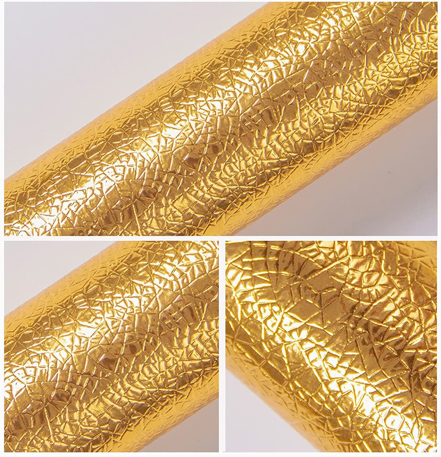 15.7"X118" Gold Texture Contact Paper Kitchen Oil Proof Wallpaper Peel and Stick Contact Paper Self Adhesive Aluminum Foil Waterproof Wallpaper for Kitchen Countertop Cabinet Drawer Liner Shelf Liner