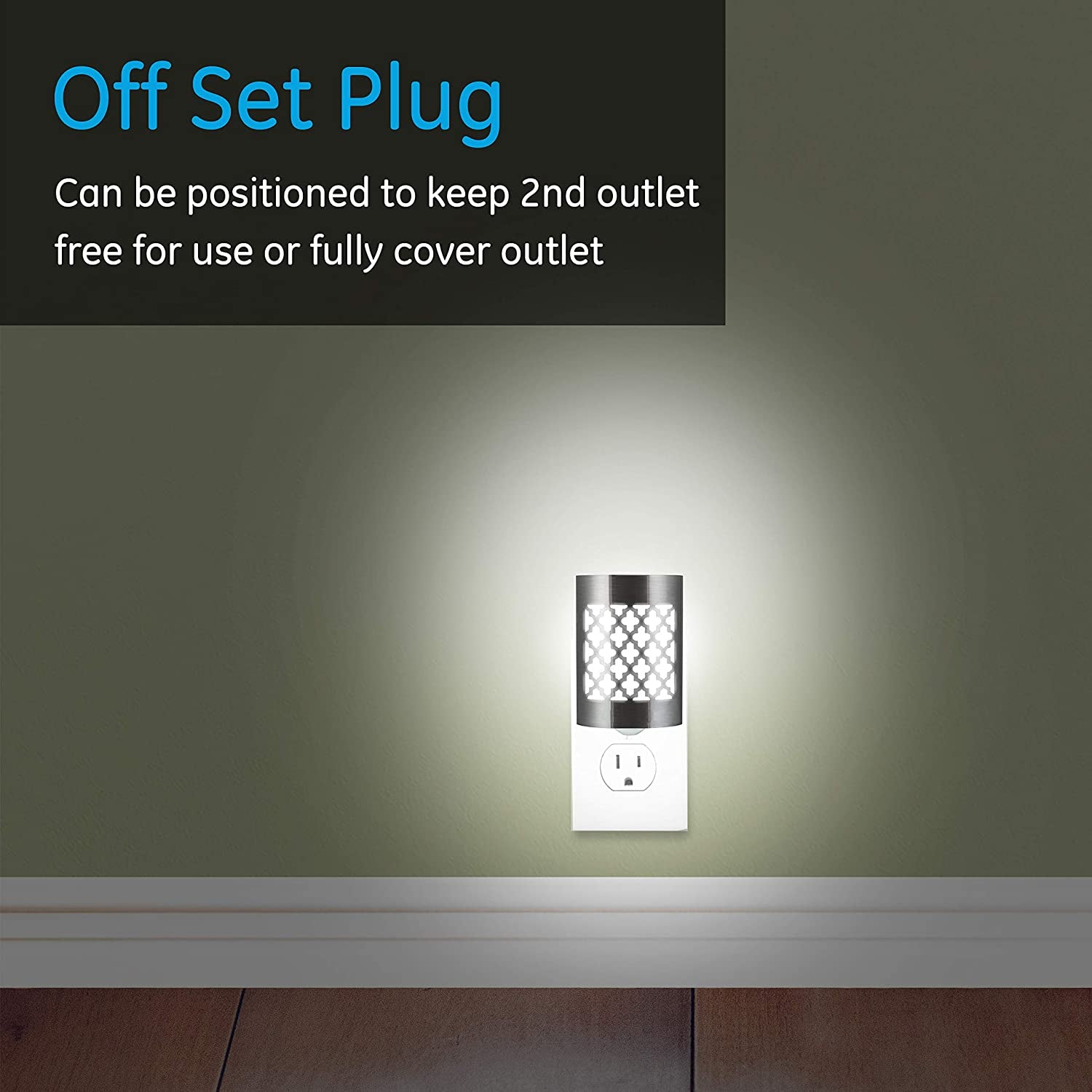 GE Coverlite LED Night Light, Decorative, Plug-In, Smart Dusk-To-Dawn Sensor, Home Décor, Ideal for Bedroom, Bathroom, Kitchen, Hallway, 2 Pack, 46815, Brushed Nickel | Moroccan
