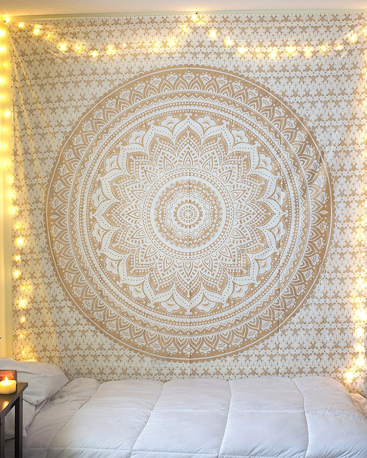 Top Selling Original Gold Mandala Ombre Tapestry Wall Hanging, Boho Bohemian Hippie Tapestries/Indian Cotton Dorm Decor Golden Twin Bedspread/Meditation Yoga Mat Rug 52X60 Inches