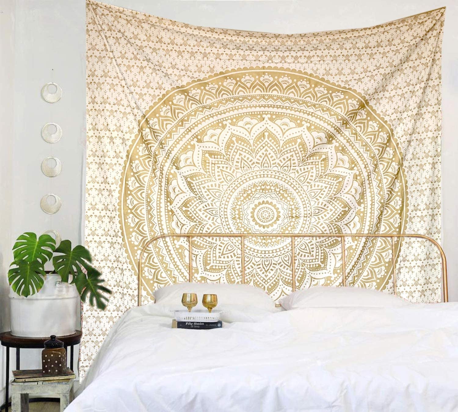 Top Selling Original Gold Mandala Ombre Tapestry Wall Hanging, Boho Bohemian Hippie Tapestries/Indian Cotton Dorm Decor Golden Twin Bedspread/Meditation Yoga Mat Rug 52X60 Inches