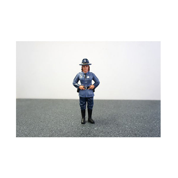 A State Trooper Sharon Figure For 1:18 Diecast Model Cars by American Diorama of a police officer.