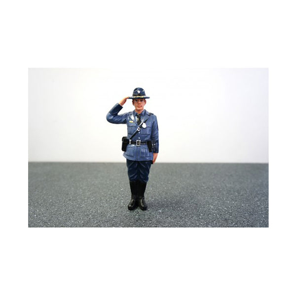 A State Trooper Brian Figure For 1:18 Diecast Model Cars by American Diorama saluting.