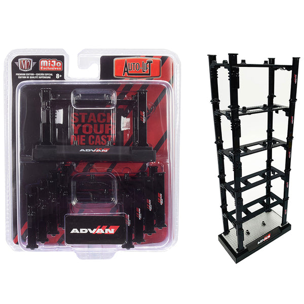 A set of Stackable Diecast Auto-Lifts 5 piece Set "ADVAN Yokohama" for 1/64 Scale Model Cars by M2 Machines in a package.