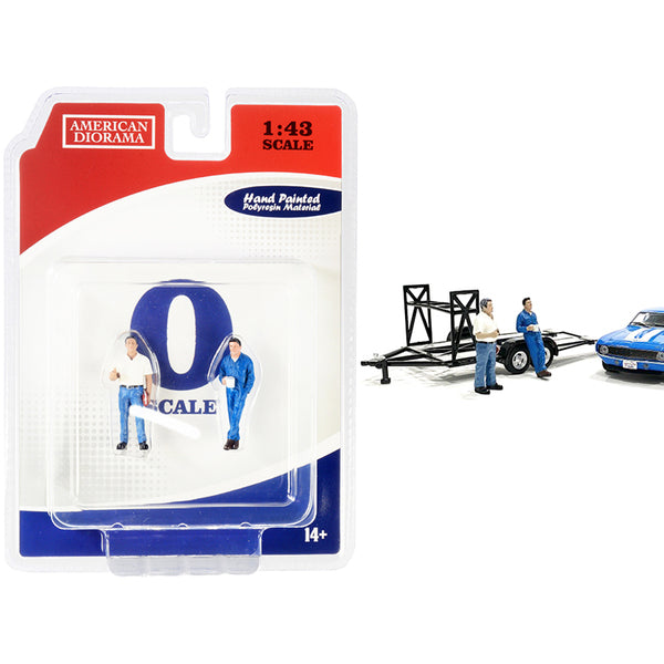 A "Tim and Larry Mechanics Set of 2 Figurines for 1/43 Scale Models by American Diorama" car and a truck in a package.