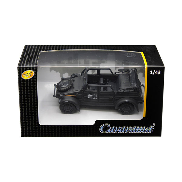 A Volkswagen Kubelwagen Convertible K Type 82 Black 1/43 Diecast Model Car by Cararama in a box.