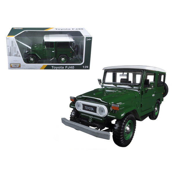Toyota FJ40 Dark Green with White Top 1/24 Diecast Model Car by Motormax green 1/18 scale diecast model toyota fj cruiser 1/18 scale.