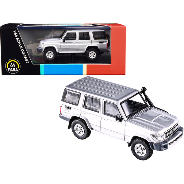A Toyota Land Cruiser 76 Silver Pearl 1/64 Diecast Model Car by Paragon in a box.
