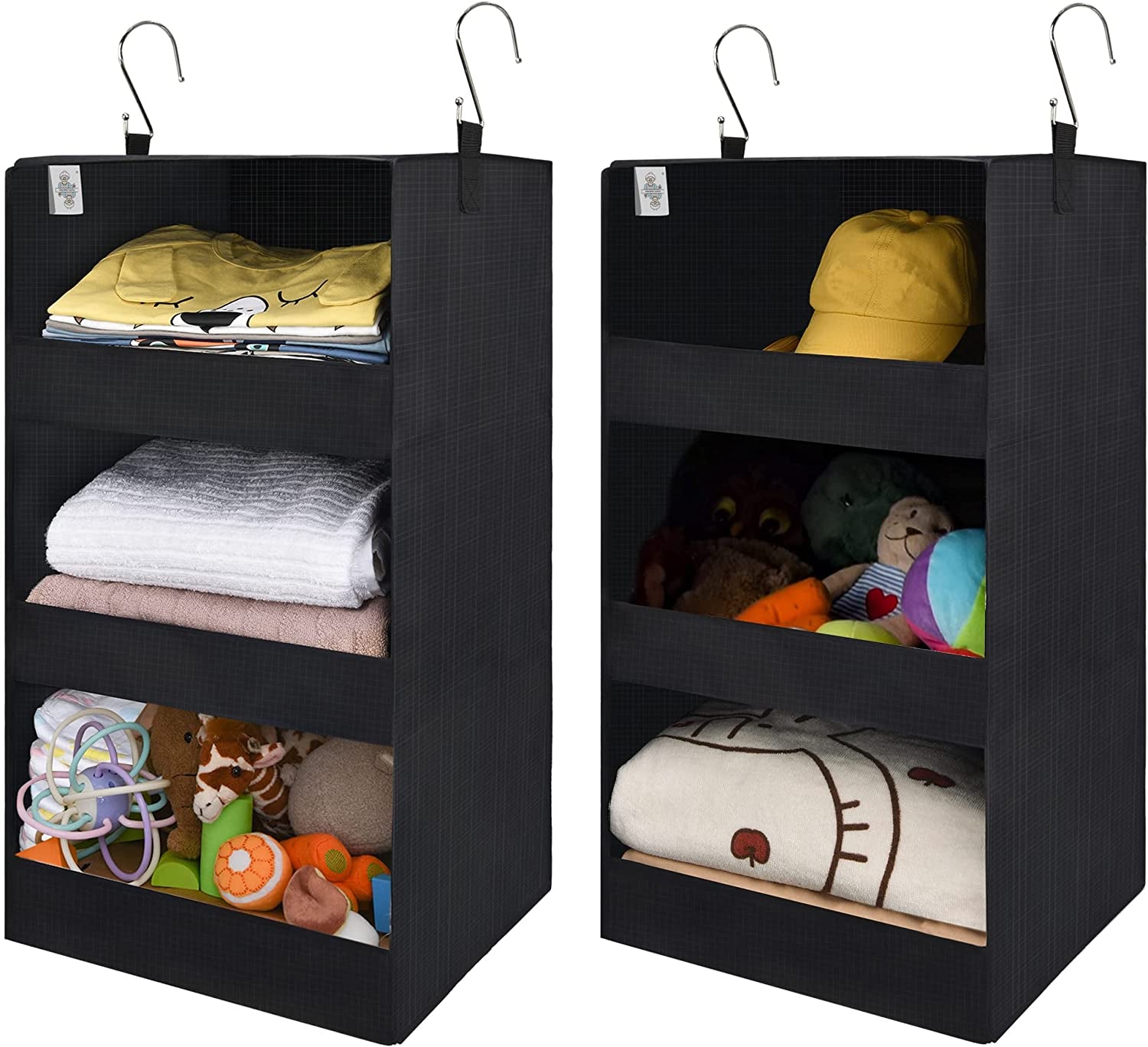 3-Shelf Hanging Closet Organizer, Collapsible Closet Hanging Shelves, Nursery Hanging Organizer, Black, 29 ¾" H X 12" W X 12" D, 1-Pack