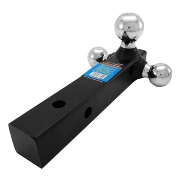 A black Tri-Ball Hitch Ball with three balls on it.