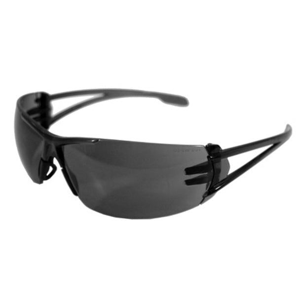 A pair of Varsity Anti-Fog Safety Glasses - Smoke on a white background.