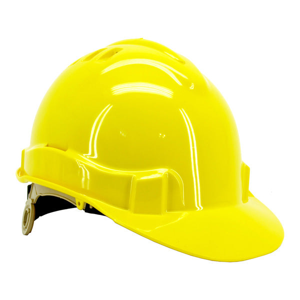 A yellow Vented Safety Helmet on a white background.