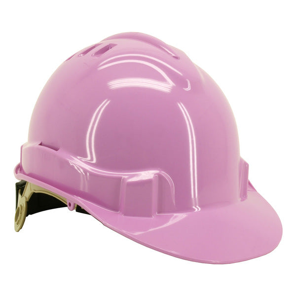 A Vented Safety Helmet - Pink with a vented shell on a white background.