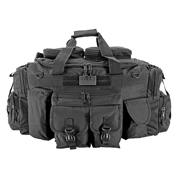 The Tank Duffle Bag - Black with several compartments.