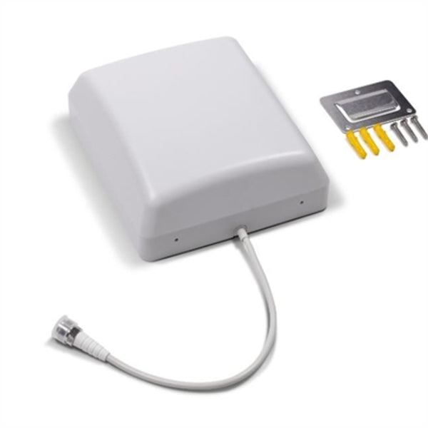 A white Wall Mount Panel Antenna with a yellow cable attached to it.