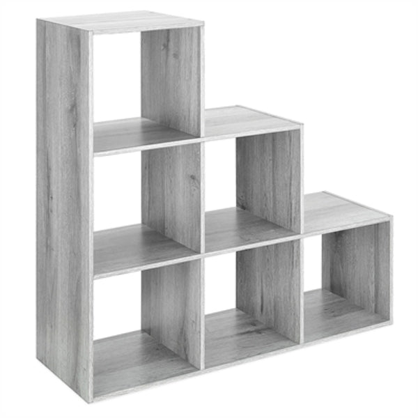 A grey wooden Whitmor Storage Rack with four shelves.