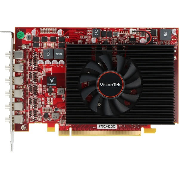 The VisionTek AMD Radeon HD 7750 Graphic Card - 2 GB GDDR5 is equipped with a fan for efficient cooling. With its PCI Express x16 interface and Mini DisplayPort connectivity, this graphics card delivers exceptional performance.
