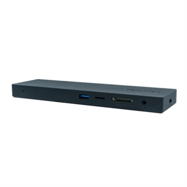 A VisionTek VT2500 - Multi Display USB-C Docking Station with 85W Power Delivery in black with a USB port.