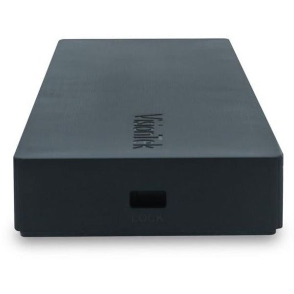A VisionTek VT2500 - Multi Display USB-C Docking Station with 85W Power Delivery in black with a USB port.