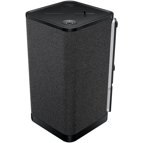 An Ultimate Ears HYPERBOOM Portable Bluetooth Speaker System - Black on a white background.