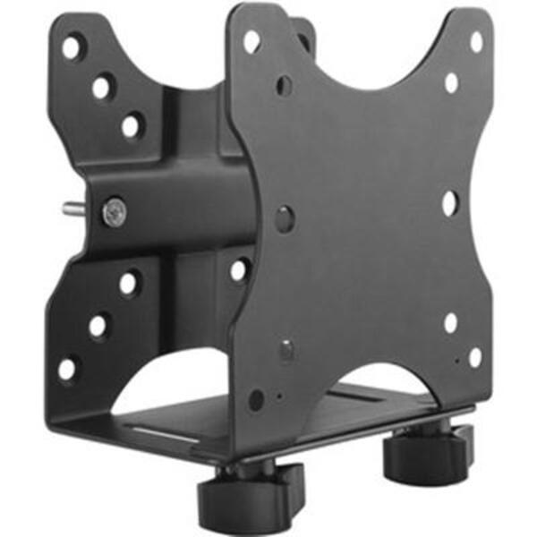 A black StarTech.com Thin Client Mount - VESA Mounting Bracket - Under Desk Computer Mount - Thin Client PC Monitor Mount with two holes.