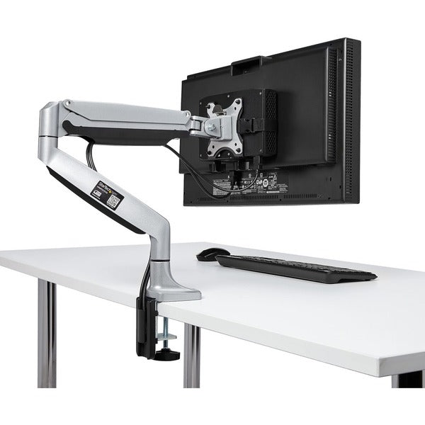 A black StarTech.com Thin Client Mount - VESA Mounting Bracket - Under Desk Computer Mount - Thin Client PC Monitor Mount with two holes.