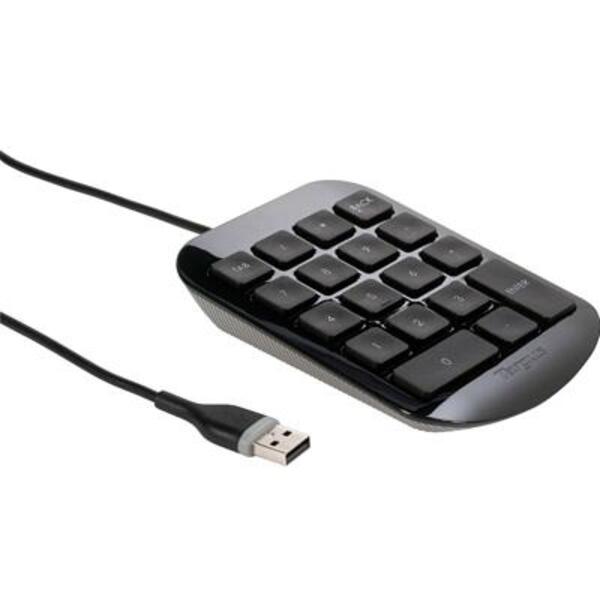 A black Targus Numeric Keypad with a usb cable attached to it.