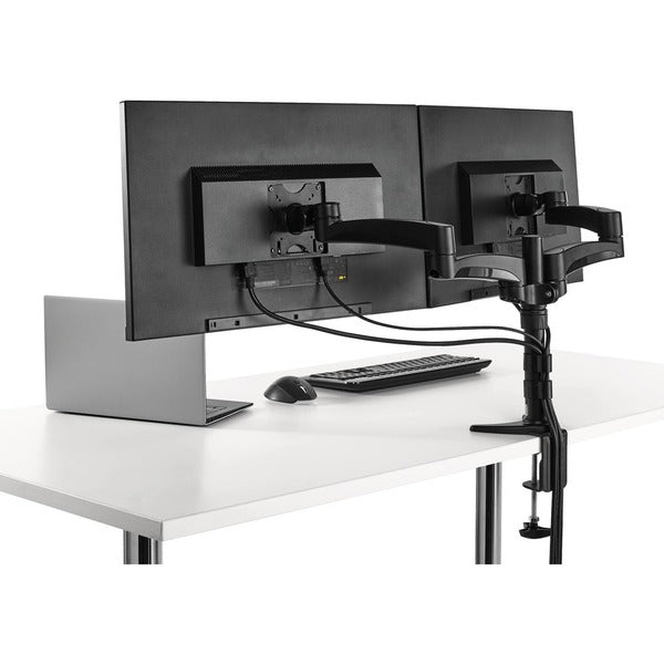 Two StarTech.com Desk Mount Dual Monitor Arms on a white background.