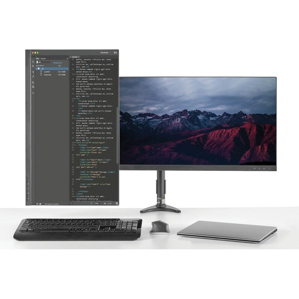 Two StarTech.com Desk Mount Dual Monitor Arms on a white background.